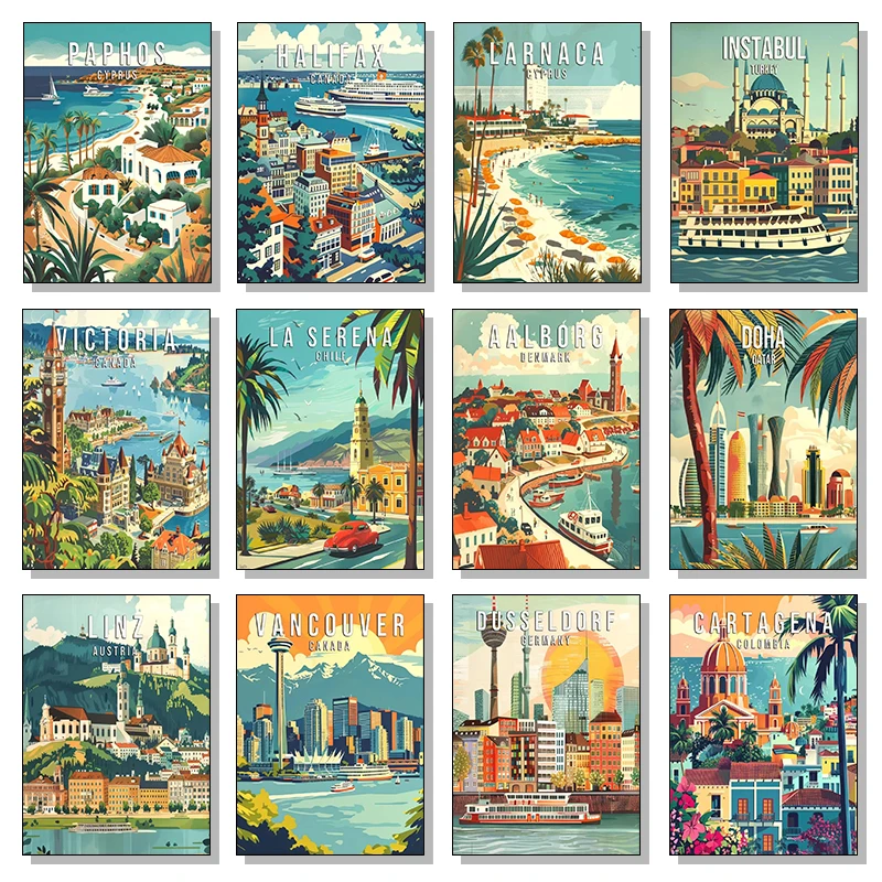 Resin Art New Zealand - Affiches rétro de paysages de villes